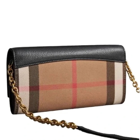 Burberry Black Henley Check Leather Wallet On Chain Clutch Crossbody Bag - Picture 3 of 8